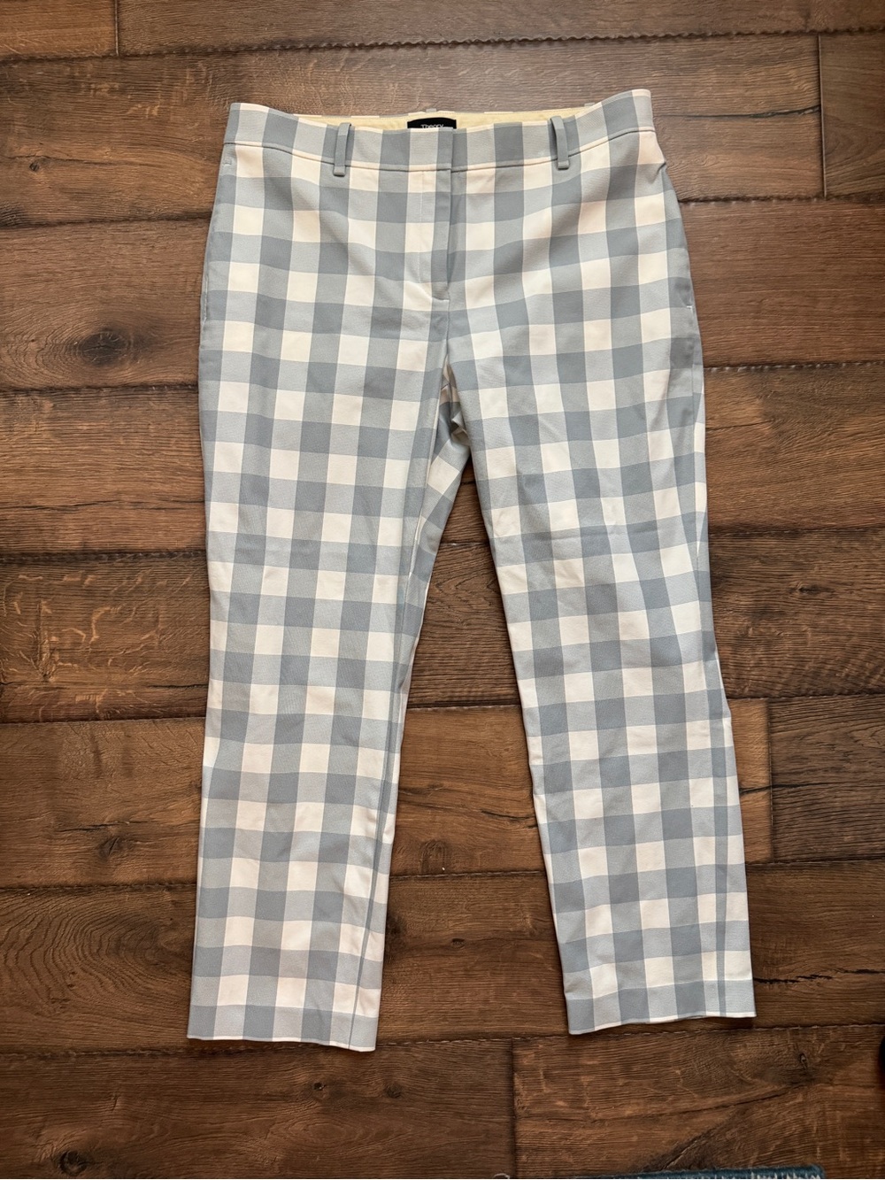Theory Light Blue and White Gingham pants